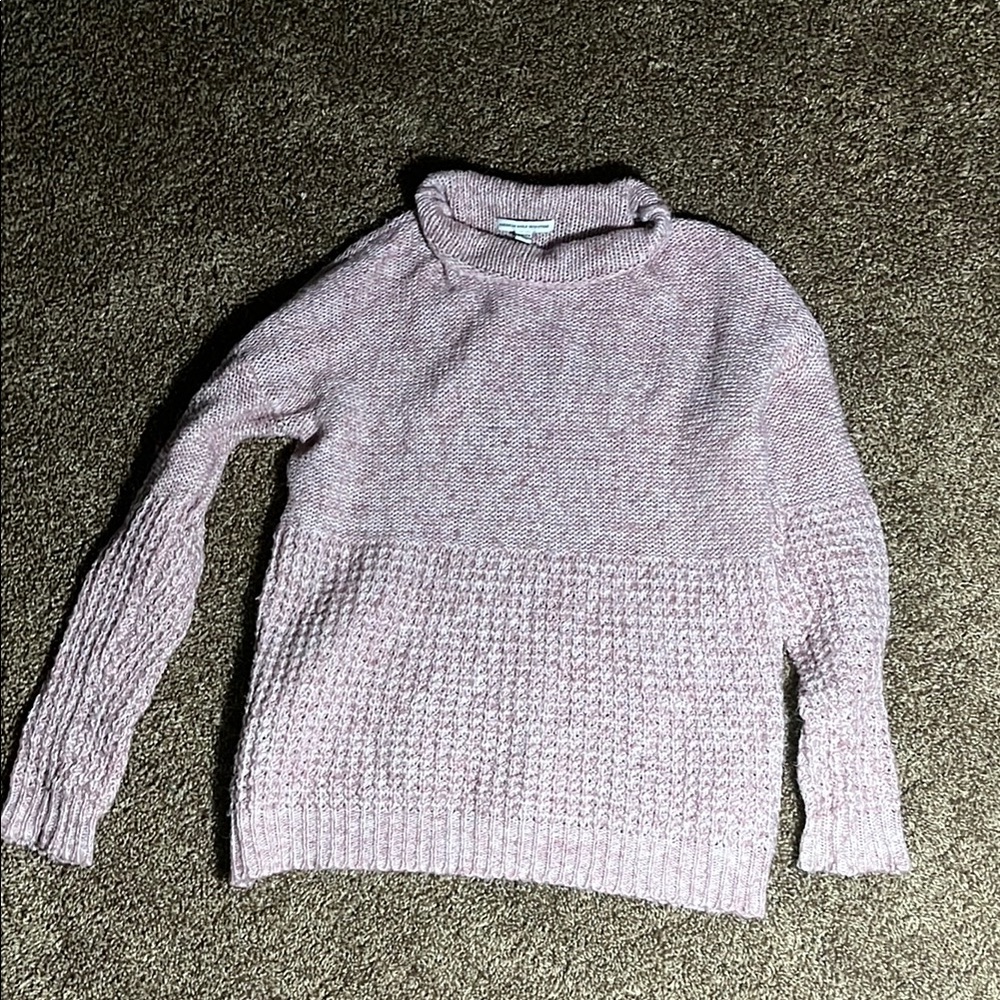 Women's Pink and White Knitted Sweater